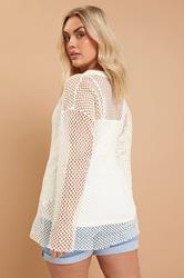 YOURS Plus Size Cream Crochet Crew Neck Sweatshirt | Yours Clothing 2