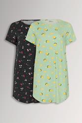 YOURSET Plus Size 2 PACK Black Lemon & Cherry Soft Touch Nightdresses | Yours Clothing 3