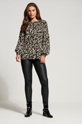 LTS Tall Black Abstract Leaf Placket Button Shirt | Long Tall Sally 1