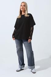 LIMITED COLLECTION Plus Size Black Lace Long Sleeve T-Shirt  | Yours Clothing 1