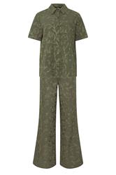 LTS Tall Women's Set Olive Green Floral Embroidered Shirt & Trousers | Long Tall Sally  6