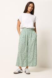 PixieGirl Petite Women's Sage Green Floral Cropped Trousers | PixieGirl 3