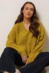 EVANS Plus Size Green Knitted V-Neck Jumper | Evans  1