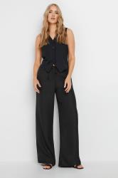 LTS Tall Black Textured Drawstring Wide Leg Trousers | Long Tall Sally 3