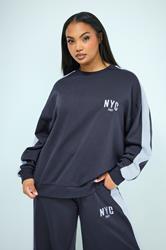 YOURS Plus Size Navy Blue 'NYC' Side Stripe Sweatshirt | Yours Clothing 1
