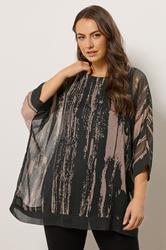 EVANS Plus Size Black & Brown Smudge Print Cape Top | Evans 1