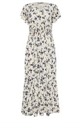 M&Co White Floral Print Shirred Waist Maxi Dress