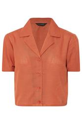 PixieGirl Petite Rust Orange Linen Cropped Short Sleeve Shirt