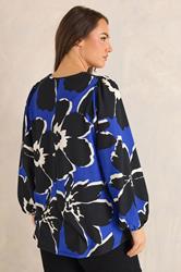 EVANS Plus Size Black & Blue Floral Pleat Front Blouse | Evans 2