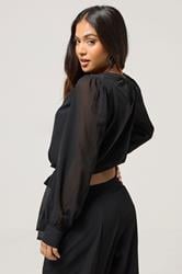 PixieGirl Petite Women's Black Chiffon Side Tie Blouse | PixieGirl 4