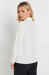PixieGirl Petite Women's Ivory White Lace Trim Tie Neck Shirt | PixieGirl 2