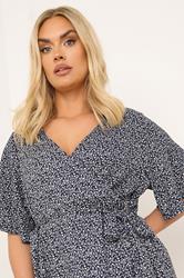 YOURS Plus Size Navy Blue Floral Print Textured Wrap Top | Yours Clothing 4
