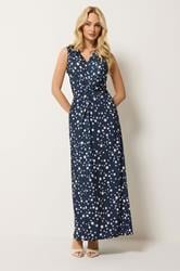 M&Co Navy Blue Polka Dot Twist Front Maxi Dress | M&Co 1