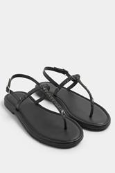 Black Diamante Toe Post Sandals In Extra EEE Wide Fit | Yours Clothing 3