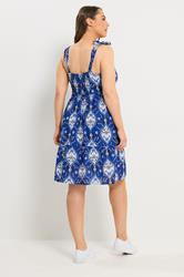 YOURS Plus Size Cobalt Blue Bandana Print Linen Smock Dress | Yours Clothing 2