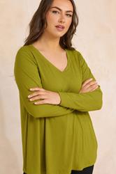 EVANS Plus Size Chartreuse Green Premium Ribbed Modal Blend Swing Top | Evans  1