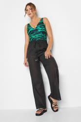 LTS Tall Black Cotton Wide Leg Beach Trousers | Long Tall Sally  1