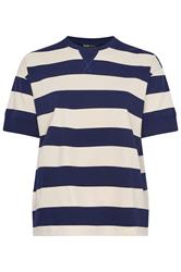 YOURS Curve Navy Blue Stripe Heavyweight T-Shirt