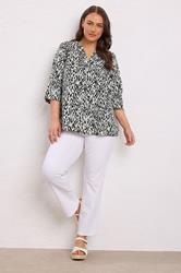 EVANS Plus Size Black Abstract Print Pleat Front Henley Top | Evans 1