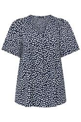 EVANS Plus Size Navy Blue Spot Print Pleat Front Top 5
