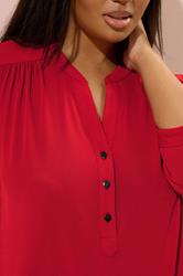 YOURS Plus Size Red Half Placket Ribbed Shirt | Yours Clothing 4