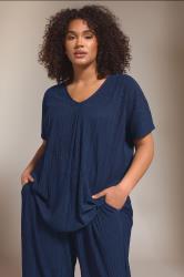 EVANS Plus Size Navy Blue Plisse Pleat Front Top | Evans 3