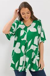 YOURS Plus Size Green Abstract Textured Pleat Front Top | Yours Clothing  3