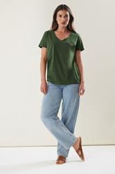 LTS Tall Khaki Green V-Neck Cotton T-Shirt | Long Tall Sally 1