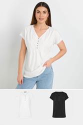 LTS Tall 2 PACK Black & White Cotton Henley Tops | Long Tall Sally 3