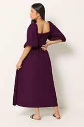M&Co Petite Berry Purple Short Sleeve Embroidered Trim Maxi Dress | M&Co 2
