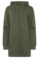 LTS Tall Khaki Green Cotton Longline Zip Hoodie