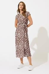 M&Co Mocha Brown Polka Dot Side Twist Midi Dress | M&Co 4