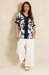EVANS Plus Size Navy Blue Floral Jersey Top 1