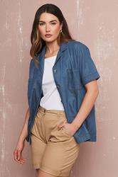 LTS Tall Blue Denim Pocket Collar Shirt | Long Tall Sally 3