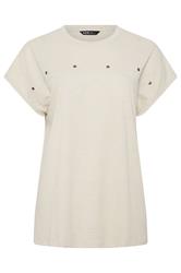 YOURS Curve Ivory White Stud Grown-On Sleeve T-Shirt