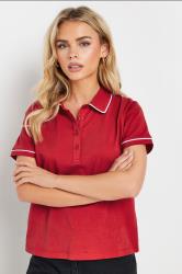 PixieGirl Petite Women's Red Contrast Trim Cotton Polo Shirt | PixieGirl 3