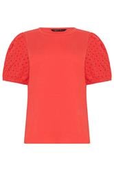 M&Co Cotton Broderie Cotton Puff Sleeve Top