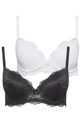 LTS Tall Women's 2 Pack Black & White Lace T-Shirt Bras | Long Tall Sally 3