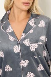 YOURS Plus Size Grey Animal Heart Print Fleece Pyjama Set | Yours Clothing 4