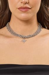 Silver Tone Star Diamante Choker Necklace | Yours Clothing 1