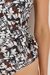 LTS Tall Women's Black Palm Leaf Patchwork Side Twist Swimsuit | Long Tall Sally 5