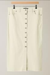 EVANS Curve Cream Button Through Denim Maxi Skirt