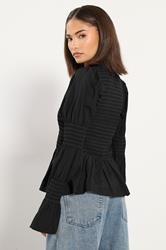 PixieGirl Petite Women's Black Shirred Peplum Smock Top | PixieGirl 2