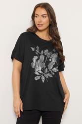 EVANS Plus Size Black Floral Stud Detail Modal Top | Evans 3