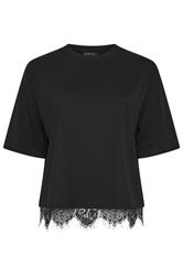 LIMITED COLLECTION Curve Black Oversized Lace Hem T-Shirt