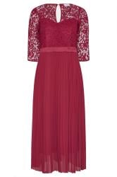 YOURS LONDON Curve Burgundy Red Lace Pleated Maxi Dress
