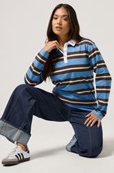 PixieGirl Petite Women's Brown & Blue Striped Cotton Rugby T-Shirt | PixieGirl 3