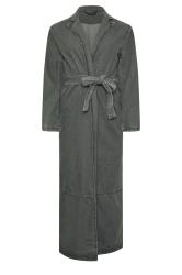 PixieGirl Petite Women's Grey Wash Denim Longline Cotton Trench Coat | PixieGirl 6