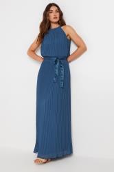 LTS Tall Women's Blue Halterneck Pleated Maxi Dress | Long Tall Sally 1