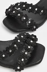 Black Shimmer Floral Block Heel Sandals In Extra Wide EEE Fit | Yours Clothing 5